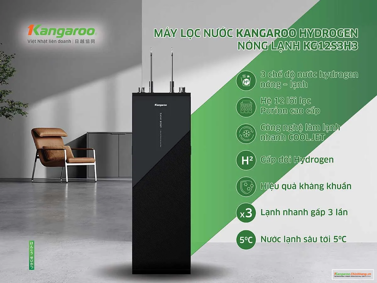 Máy lọc nước Kangaroo Hydrogen nóng lạnh KG12S3H3 Máy lọc nước Kangaroo Hydrogen nóng lạnh KG12S3H3