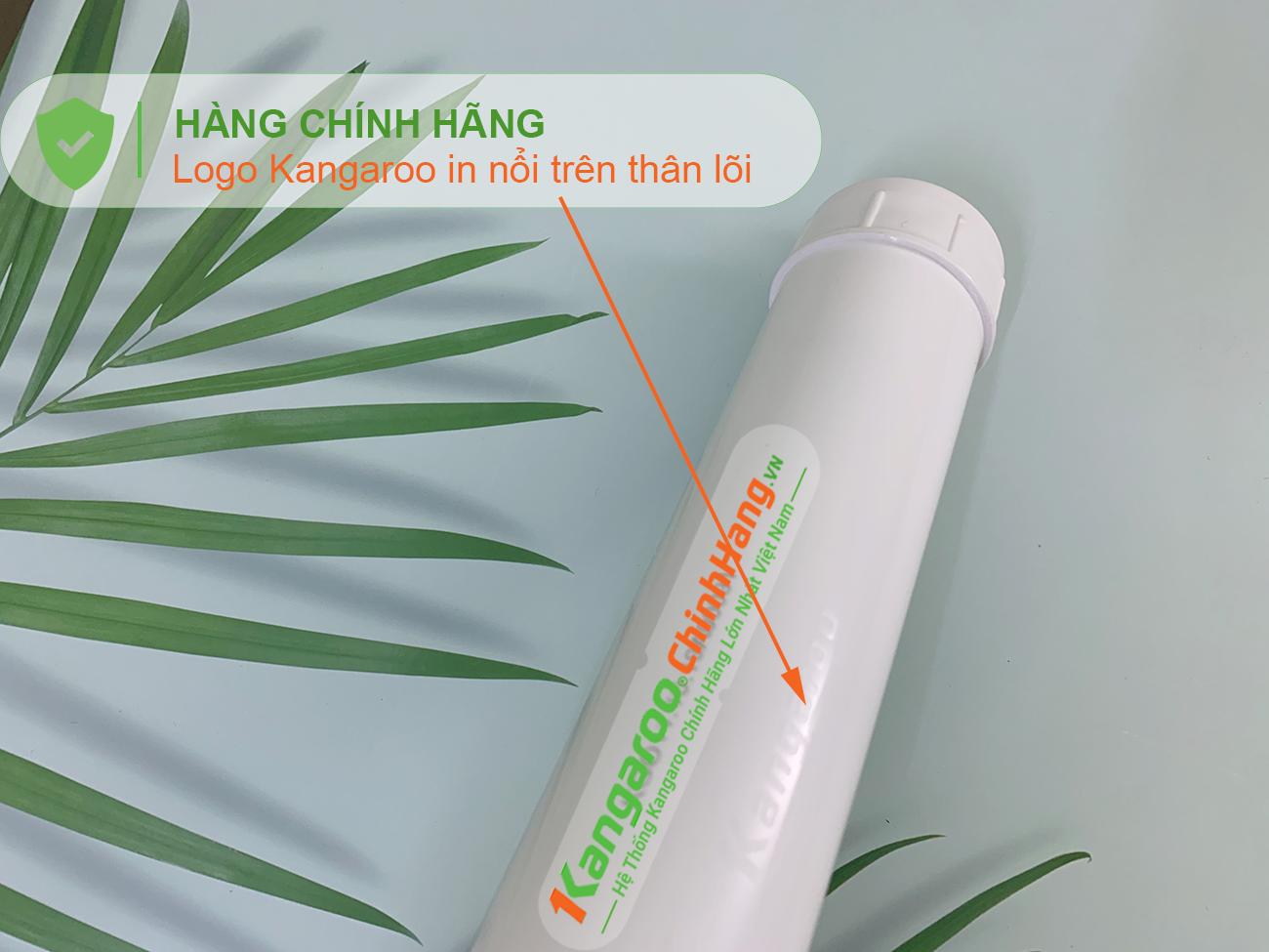 Logo Kangaroo dập nổi trên Lõi lọc nước Kangaroo Hydrogen số 6 OrpH + (HA)