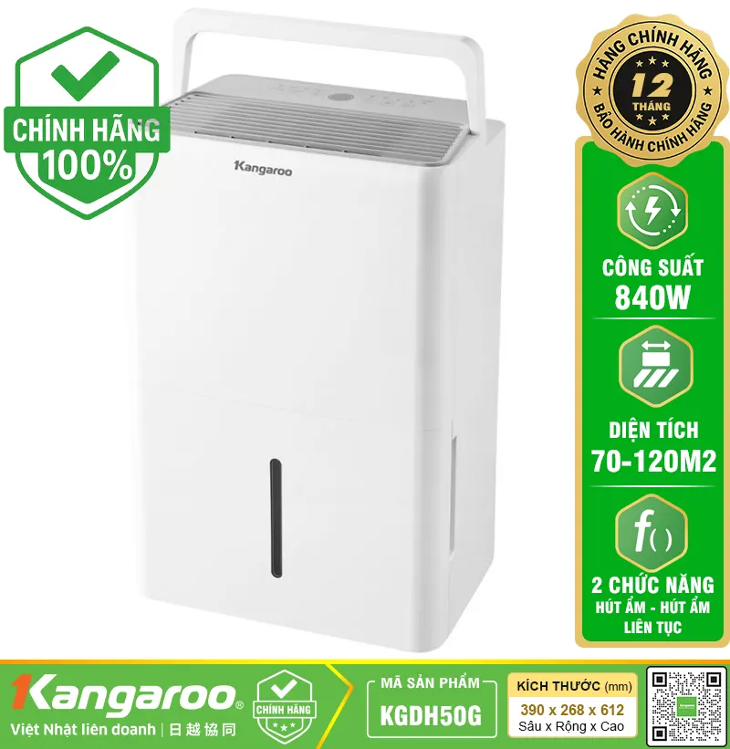 Máy hút ẩm Kangaroo KGDH50G - 50 Lít, Phòng 70 -120 m2
